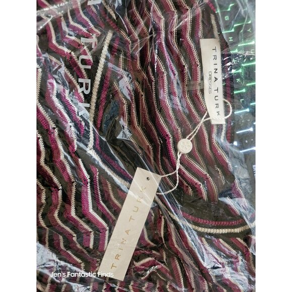 Trina Turk Chevron Belted Sweater Dress w/ Slip M NWT - Picture 4 of 7